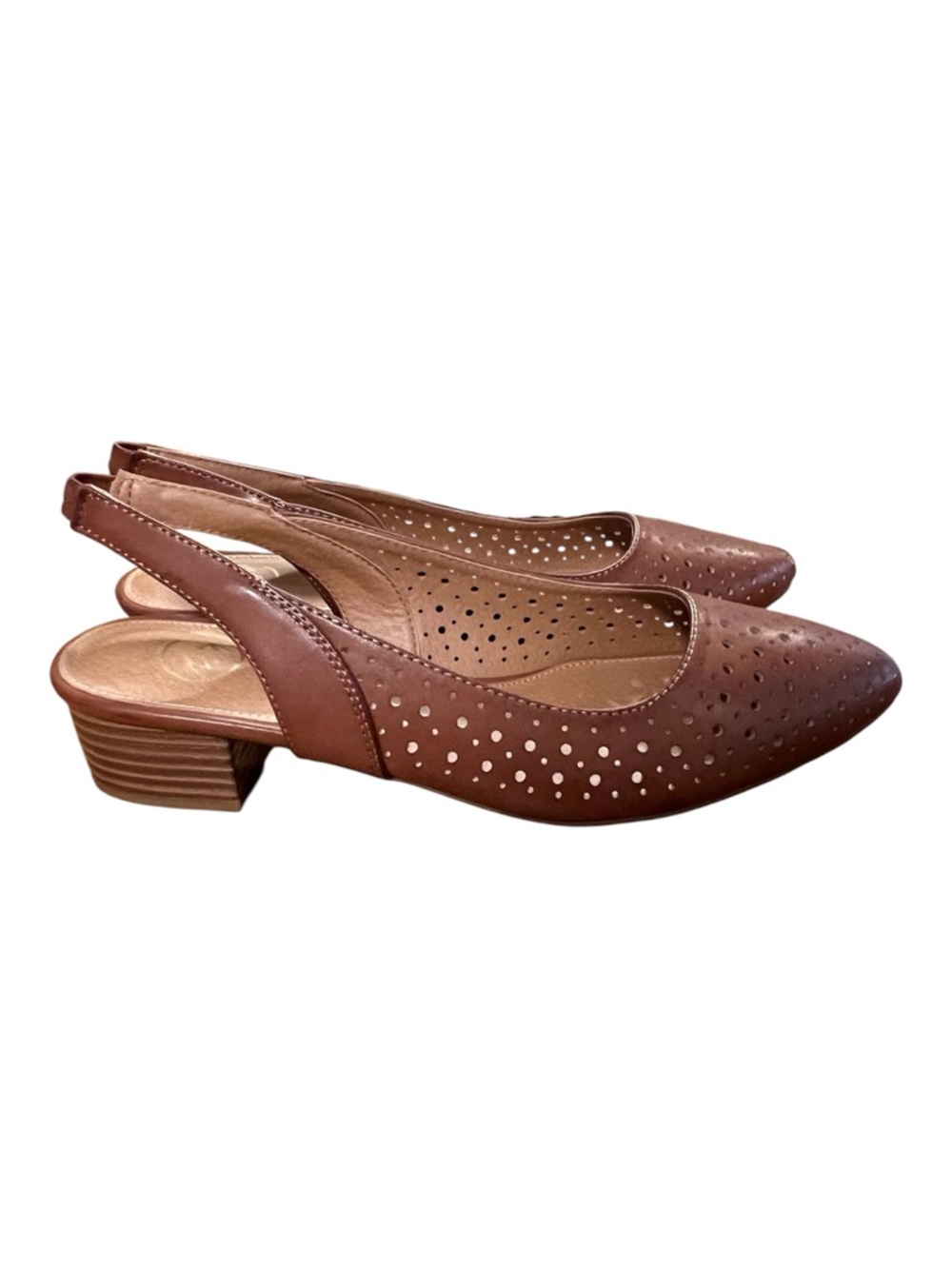 White Mountain Boronic Chestnut Perforated Block Heel Slingbacks Sandals size 9 - Picture 2 of 9